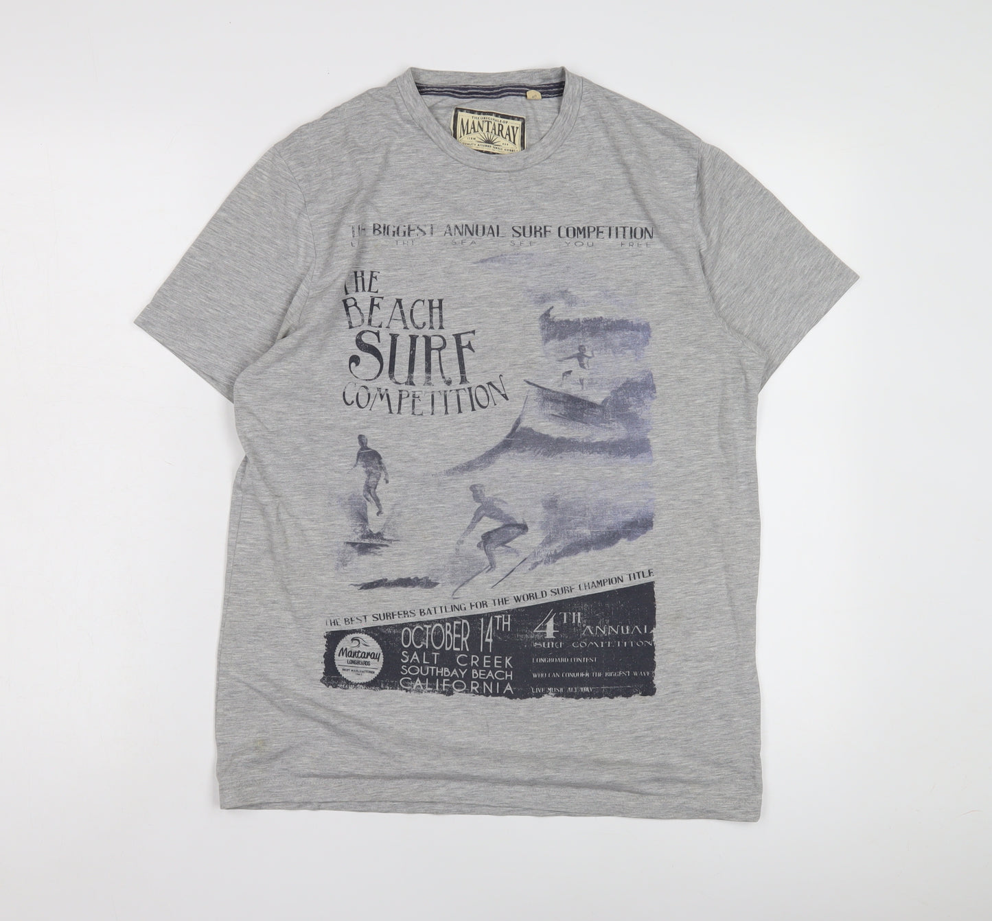 Mantaray Men's Grey Surf Graphic T-Shirt, Size S