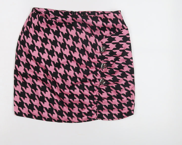 River Island Women's Pink Houndstooth Skirt, Size 8