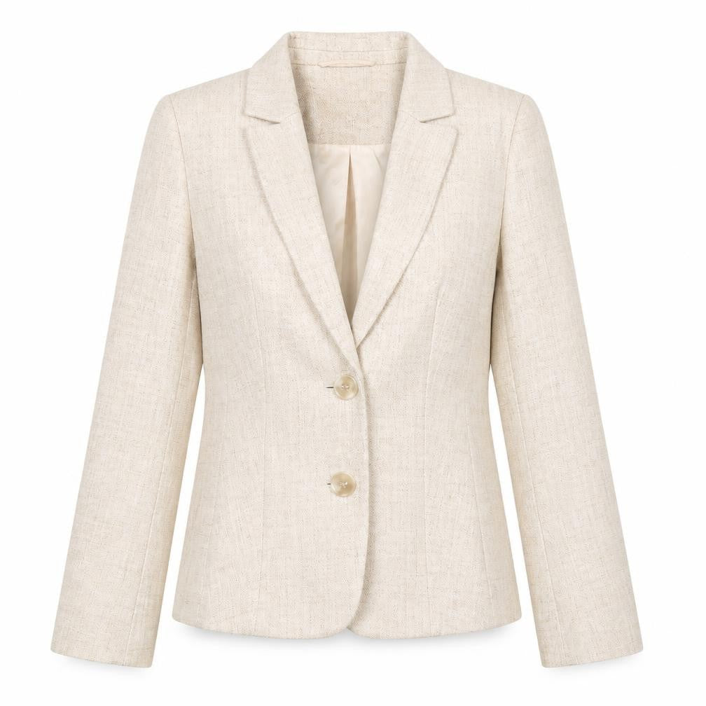 Front view of Debenhams Women's Beige Blazer, size 12, Two-Button Classic