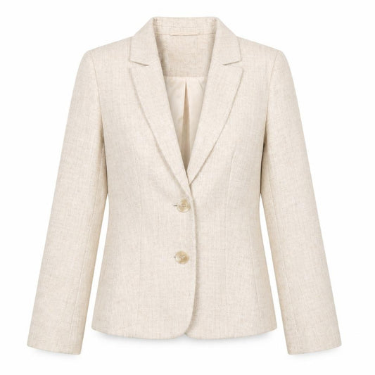 Front view of Debenhams Women's Beige Blazer, size 12, Two-Button Classic