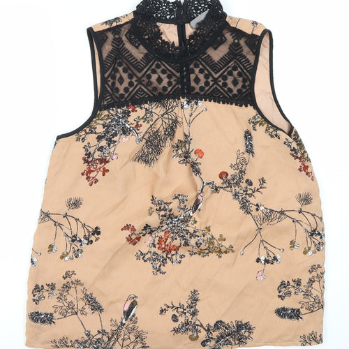 Vero Moda Women's Beige Floral Lace High Neck Blouse