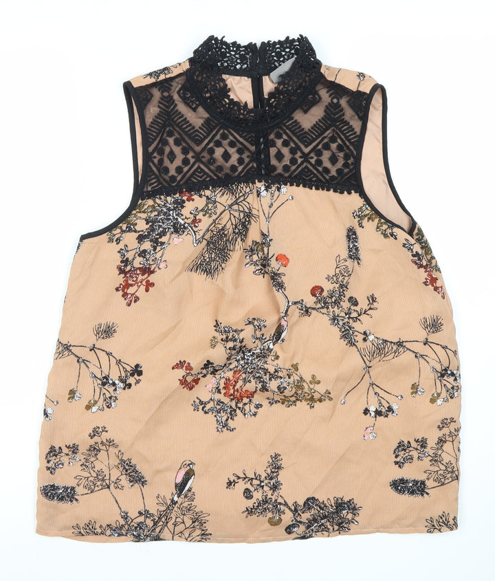 Vero Moda Women's Beige Floral Lace High Neck Blouse