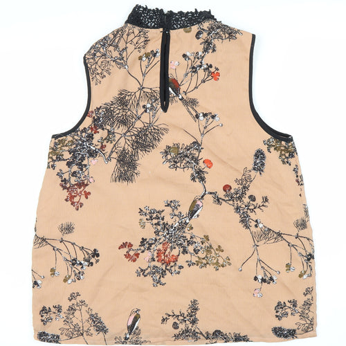Vero Moda Women's Beige Floral Lace High Neck Blouse