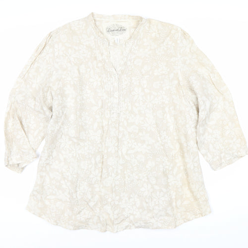 Marks and Spencer Women's Beige Floral Linen Blouse, Size 16