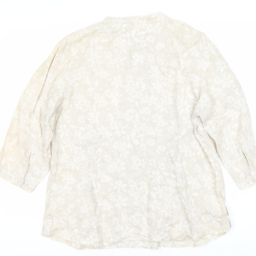 Marks and Spencer Women's Beige Floral Linen Blouse, Size 16