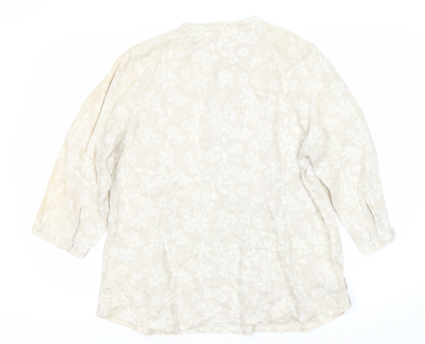 Marks and Spencer Women's Beige Floral Linen Blouse, Size 16