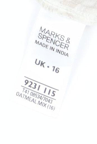 Marks and Spencer Women's Beige Floral Linen Blouse, Size 16