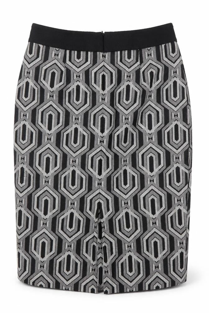 Front view of Linea Women's Black Geometric Pencil Skirt -, size 12