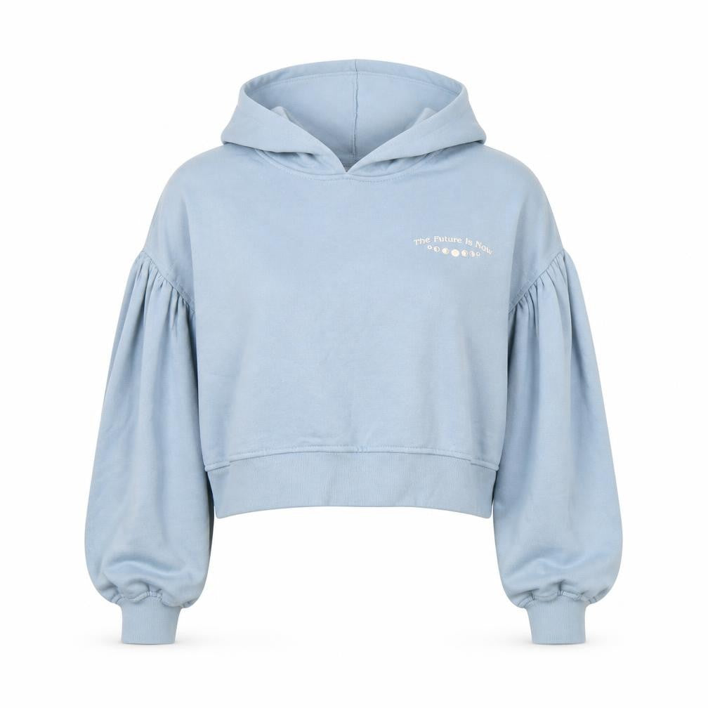 Front view of H&M Women's Blue 2XS Pullover Hoodie with Celestial Print