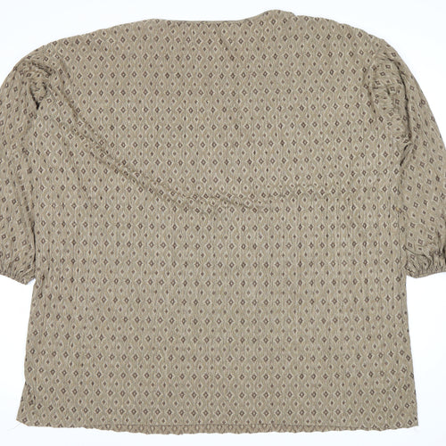 Zara Women's Beige Geometric 3/4 Sleeve Top Size 12