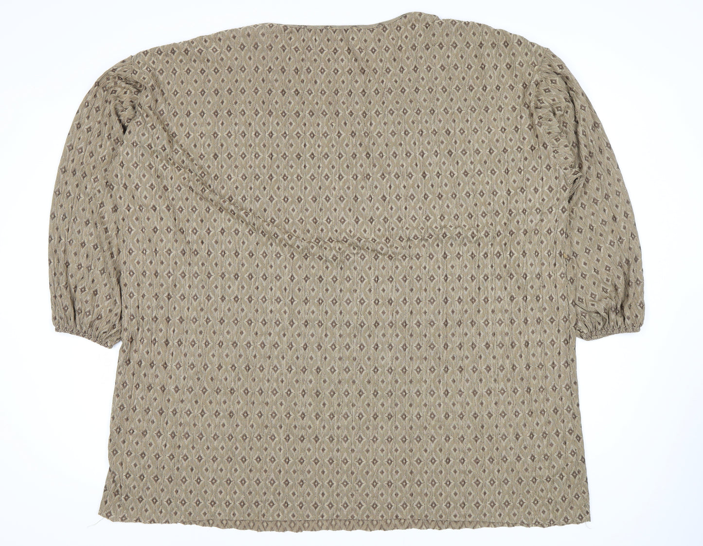 Zara Women's Beige Geometric 3/4 Sleeve Top Size 12