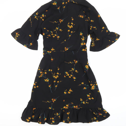 PRETTYLITTLETHING Women's Black Floral Wrap Dress