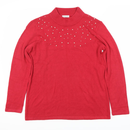 Damart Women's Red High Neck Studded Jumper, M, Pullover