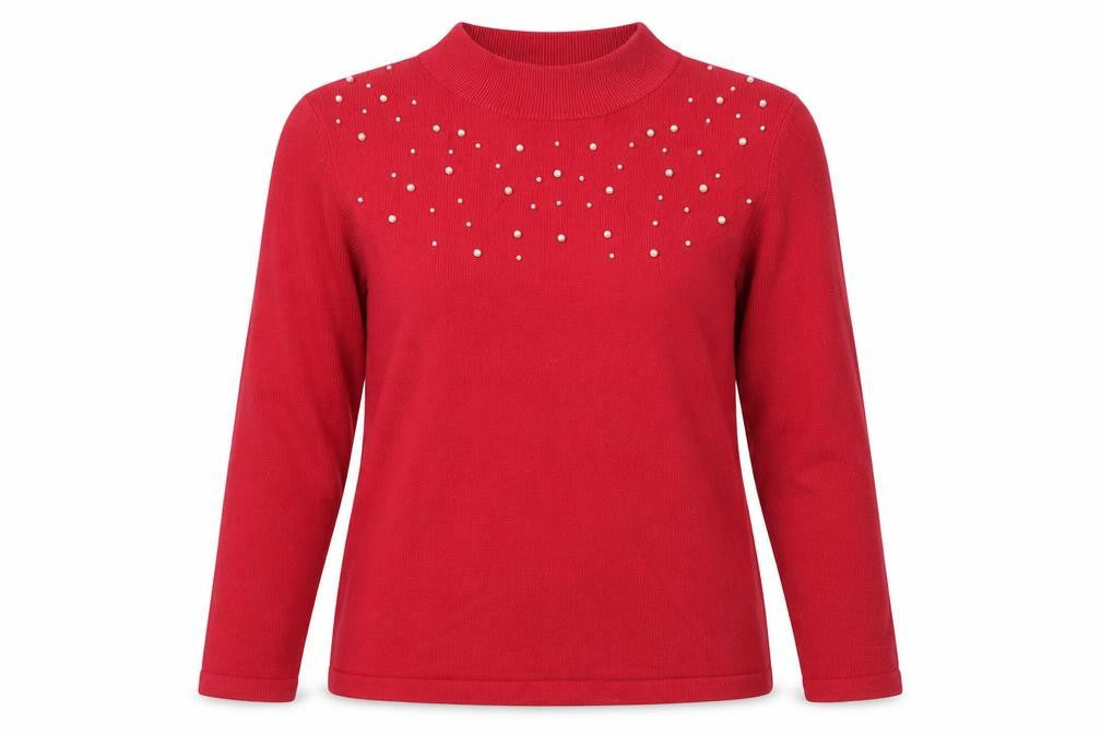 Front view of Damart Women's Red High Neck Studded Jumper, M, Pullover