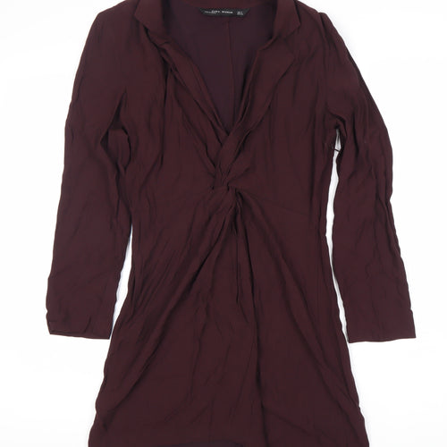 Zara Women Purple Collared Long Sleeve Dress, Size 8