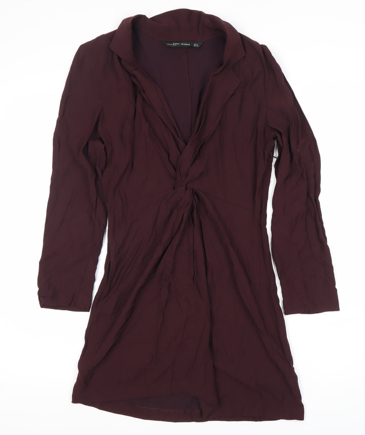 Zara Women Purple Collared Long Sleeve Dress, Size 8