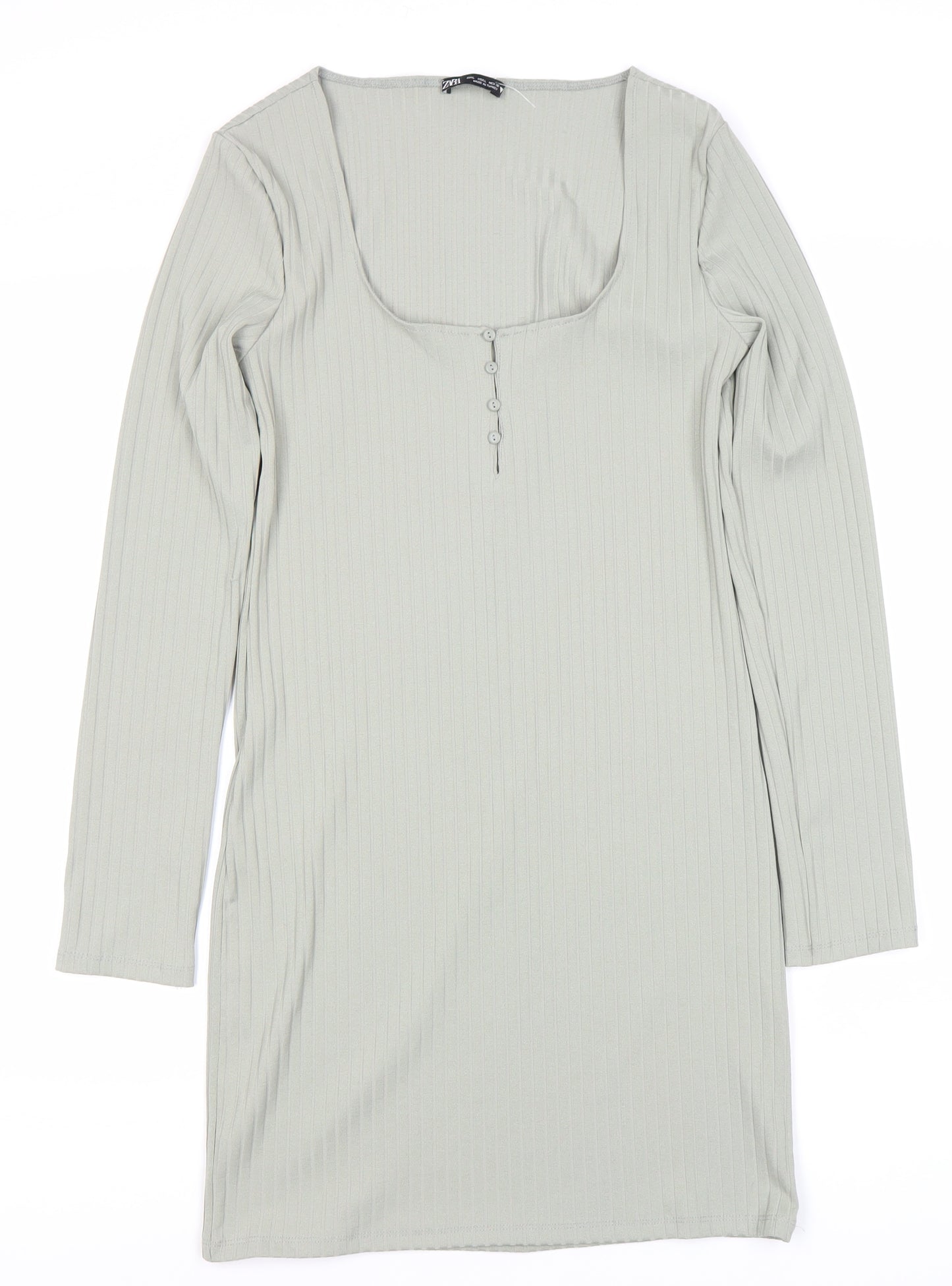 Zara Women Grey Sheath Dress, Long Sleeve Size 12