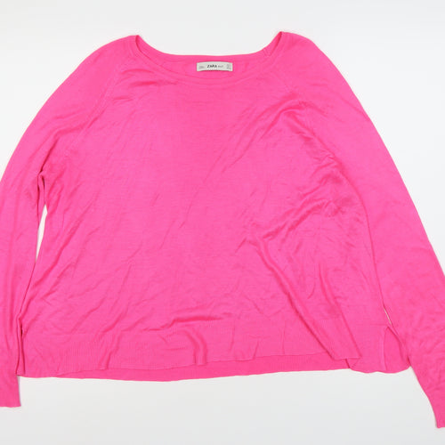 Zara Women Pink Round Neck Pullover Jumper Size L