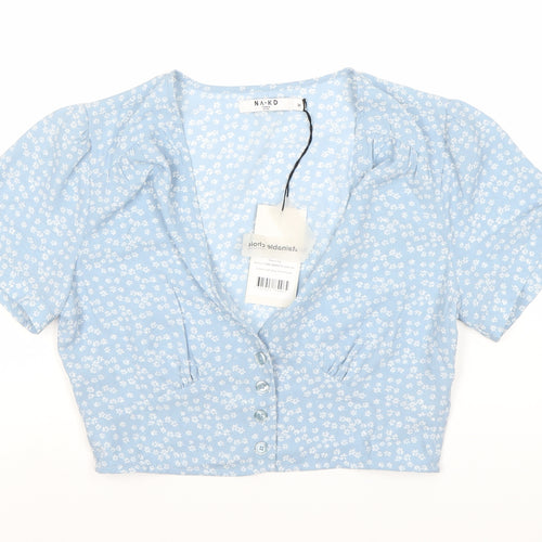 NA-KD Women’s Blue Floral Cropped Blouse, Size 8, New