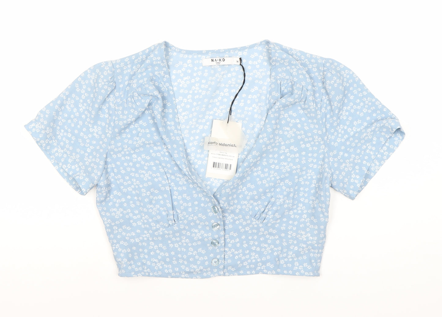 NA-KD Women’s Blue Floral Cropped Blouse, Size 8, New