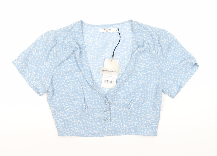 NA-KD Women’s Blue Floral Cropped Blouse, Size 8, New