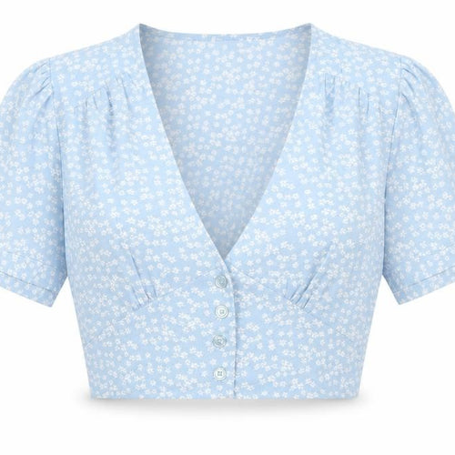 NA-KD Women’s Blue Floral Cropped Blouse, Size 8, New