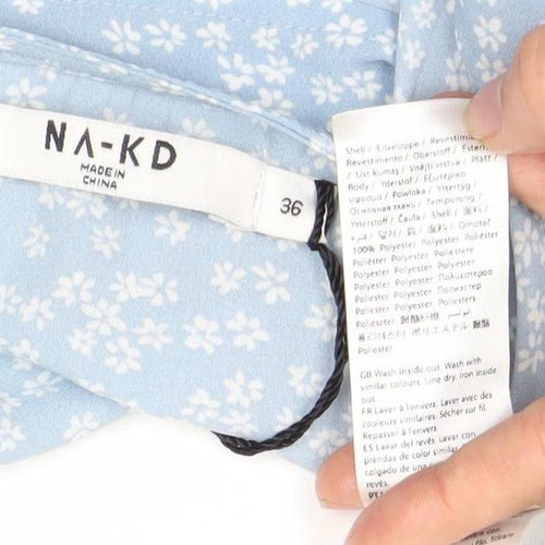 NA-KD Women’s Blue Floral Cropped Blouse, Size 8, New