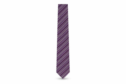 Front view of Hugo Boss Men's Purple Striped Silk Tie