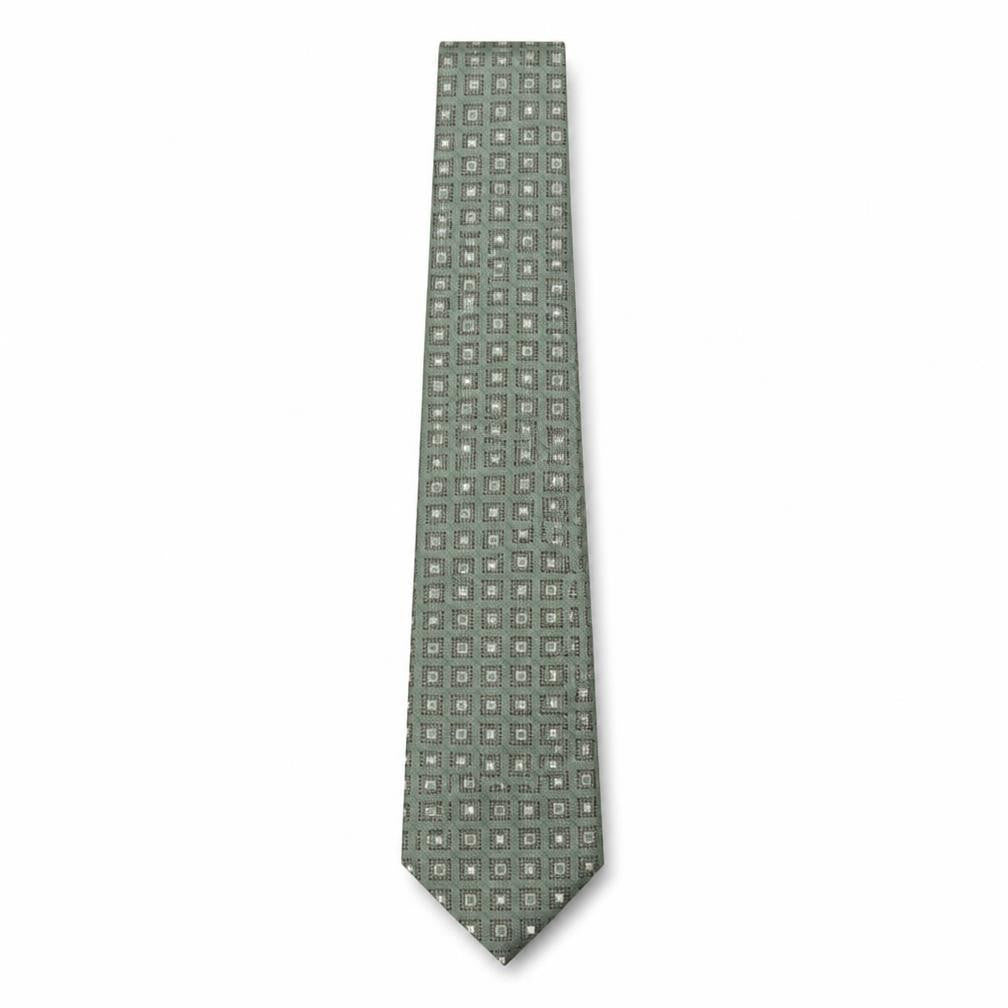 Front view of Michelsons Men's Green Geometric Silk Tie
