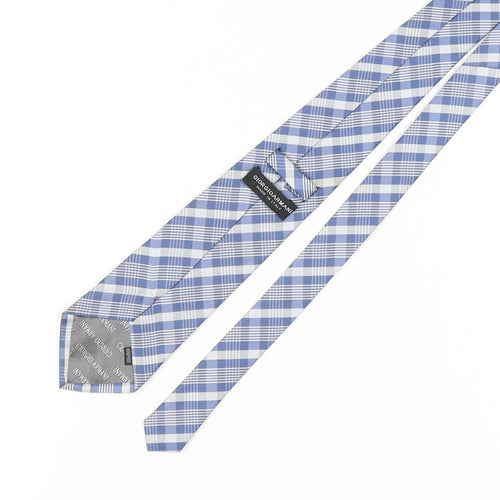 Giorgio Armani Men's Blue Silk Plaid Tie, Handmade, One Size