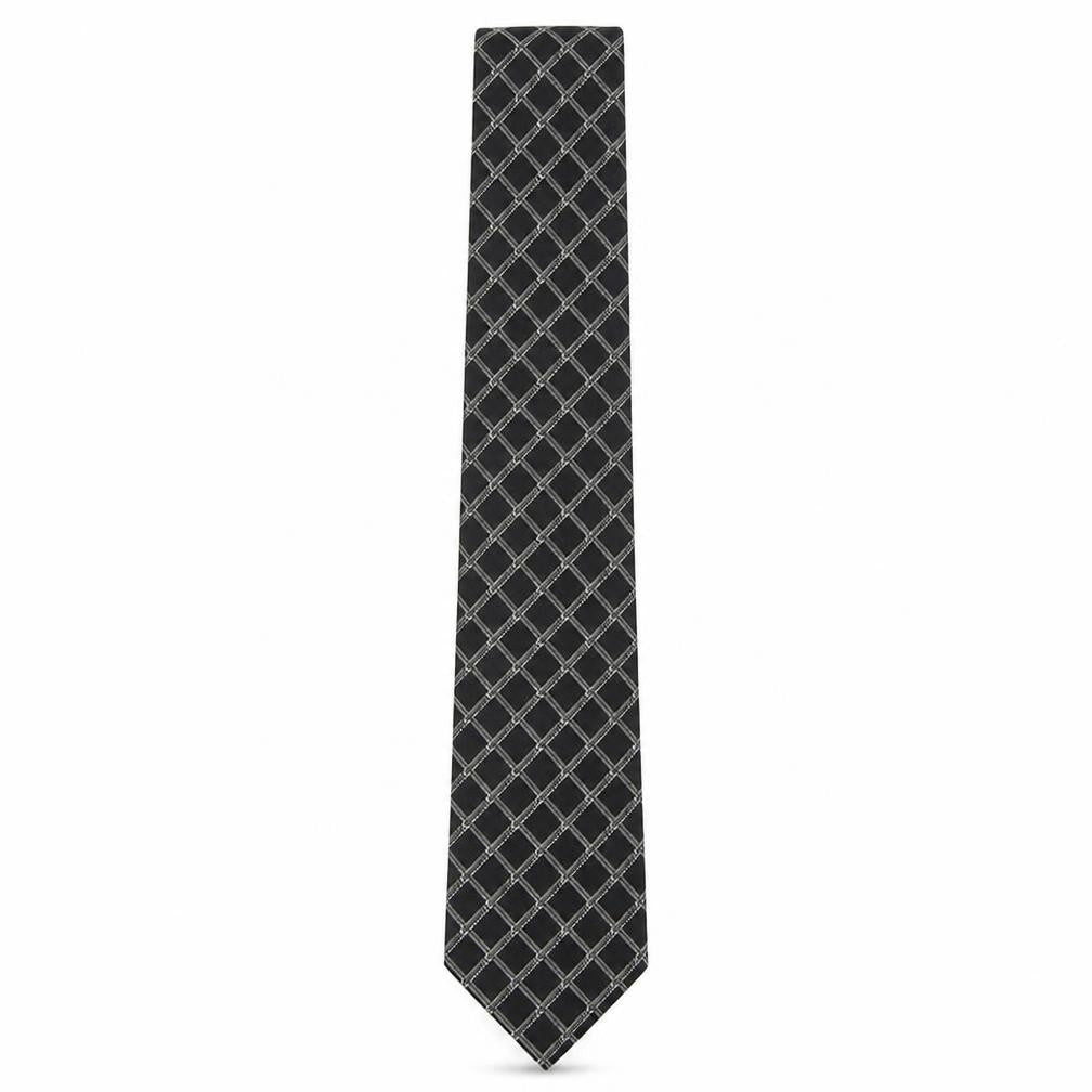 Front view of Pierre Cardin Men's Black Silk Tie Plaid Check One Size