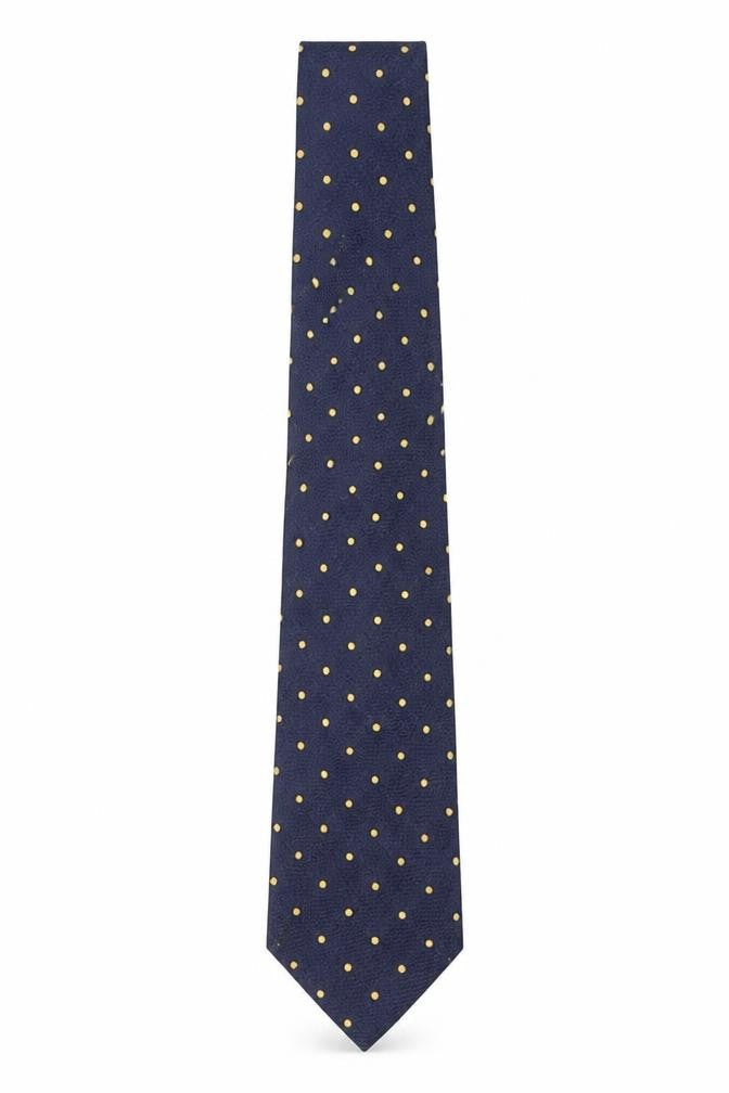 Front view of Moss Esq. Men's Blue Polka Dot Silk Tie, One Size