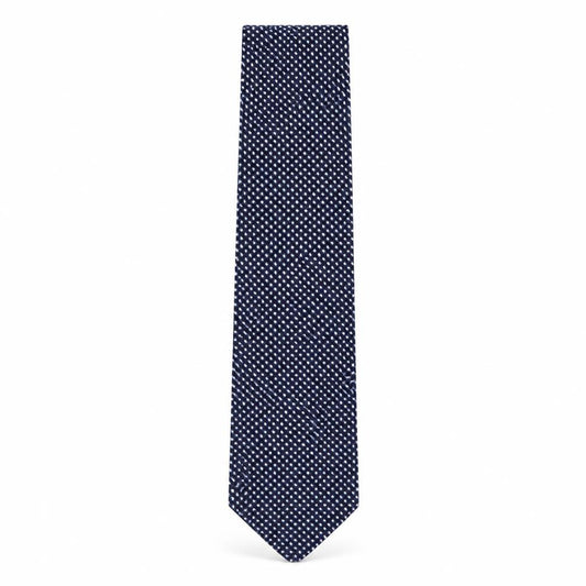 Front view of Hugo Boss Men's Blue Silk Geometric Tie