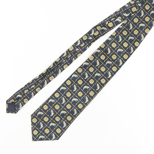 Jacques Estier Blue Silk Designer Fish Pattern Men's Tie