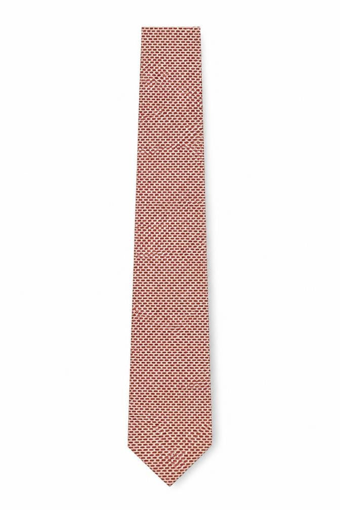 Front view of Hesketh & Turner Men's Red Slim Silk Tie One Size