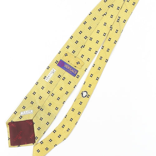 Versace Men's Yellow Silk Geometric Tie One Size Handmade