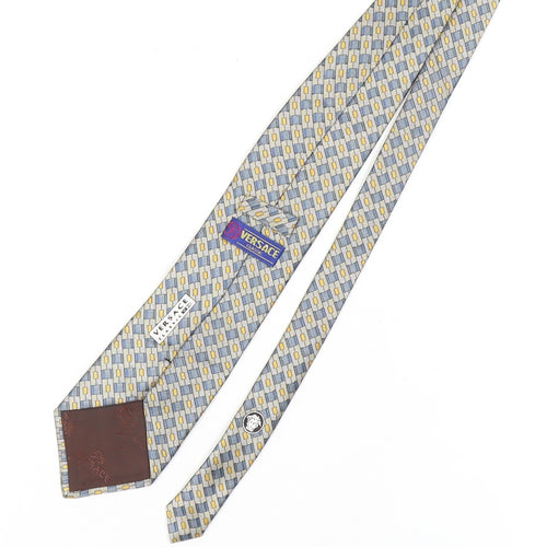 Versace Men's Blue Geometric Silk Tie Handmade