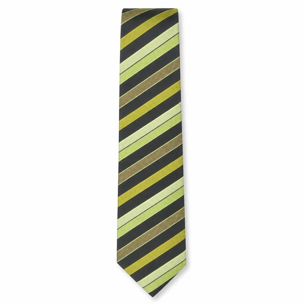 Front view of Belmonte Men's Green Striped Silk Tie
