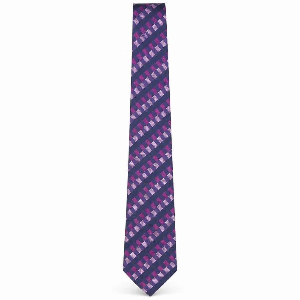 Front view of TieRack Men's Purple Blue Plaid Silk Tie