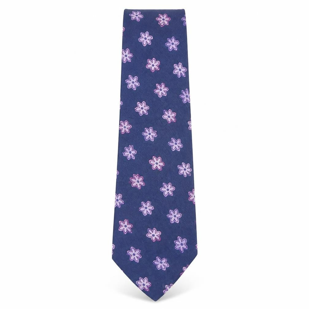Front view of Daniel Hechter Men’s Blue Silk Floral Designer Tie