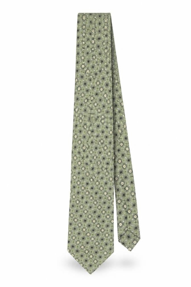 Front view of Sette & Bello Men’s Green Silk Geometric Tie