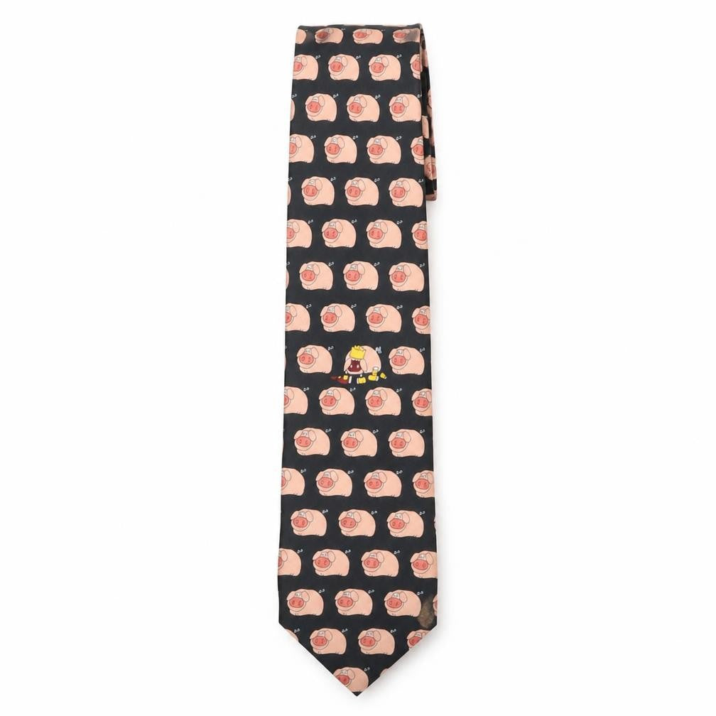 Front view of René Chagal Men's Black Beige Animal Print Silk Tie