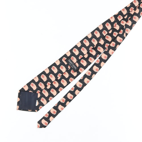 René Chagal Men's Black Beige Animal Print Silk Tie