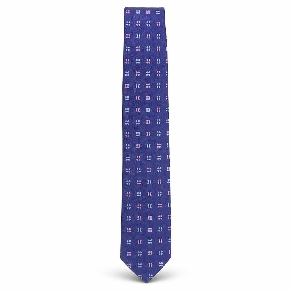 Front view of T.M. Lewin Men's Blue Silk Geometric Pattern Tie, One Size