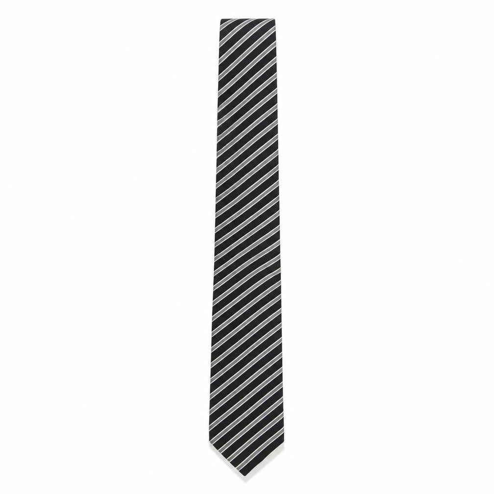 Front view of Frank Rostron Men’s Black Striped Silk Tie