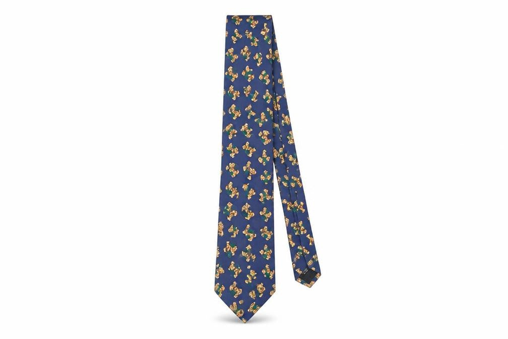 Front view of IL David Silk Blue Teddy Bear Men's Tie