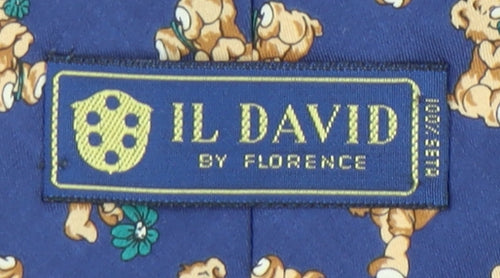 IL David Silk Blue Teddy Bear Men's Tie