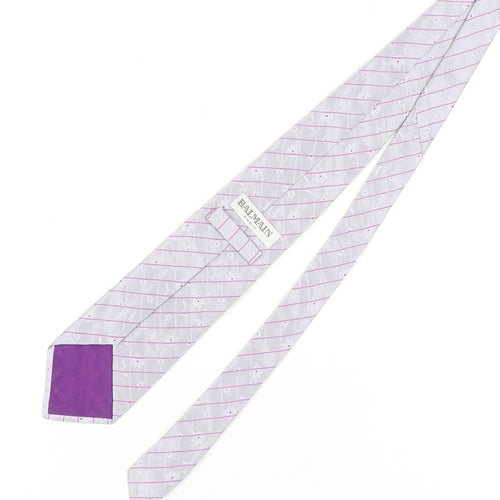 Balmain Men's Silver Silk Embroidered Designer Tie