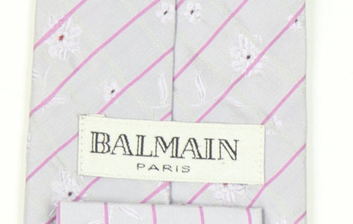 Balmain Men's Silver Silk Embroidered Designer Tie