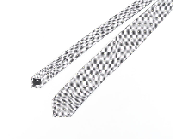 Jaeger Men's Grey Designer Silk Polka Dot Tie